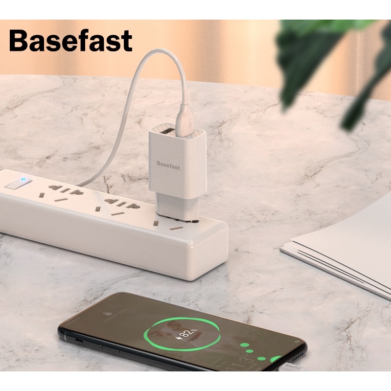Bộ Sạc Nhanh Typec 2 Cổng USB Basefast B22a - ComBo Củ Kèm Cáp Sạc 2.1A Cho Samsung Xaomi Oppo