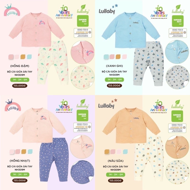 Bộ Lullaby - Nous sơ sinh cài thẳng dài mẫu mới