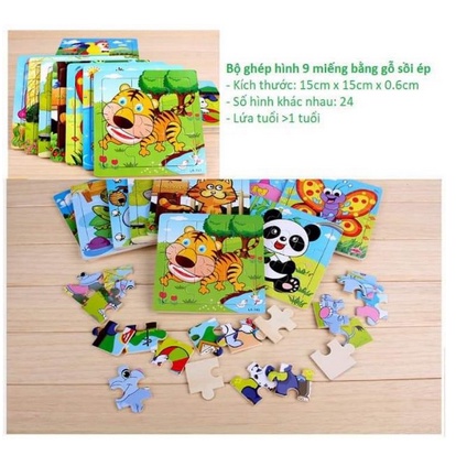 Đồ chơi xếp hình lắp ráp tranh ghép hình gỗ 9 miếng cho bé
