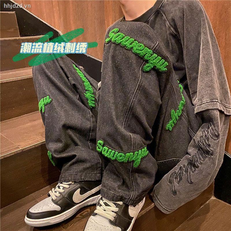 Quần Jeans Ống Rộng Thêu Họa Tiết Phong Cách Hip Hop Đường Phố Thời Trang Thu Đông Năm 2021