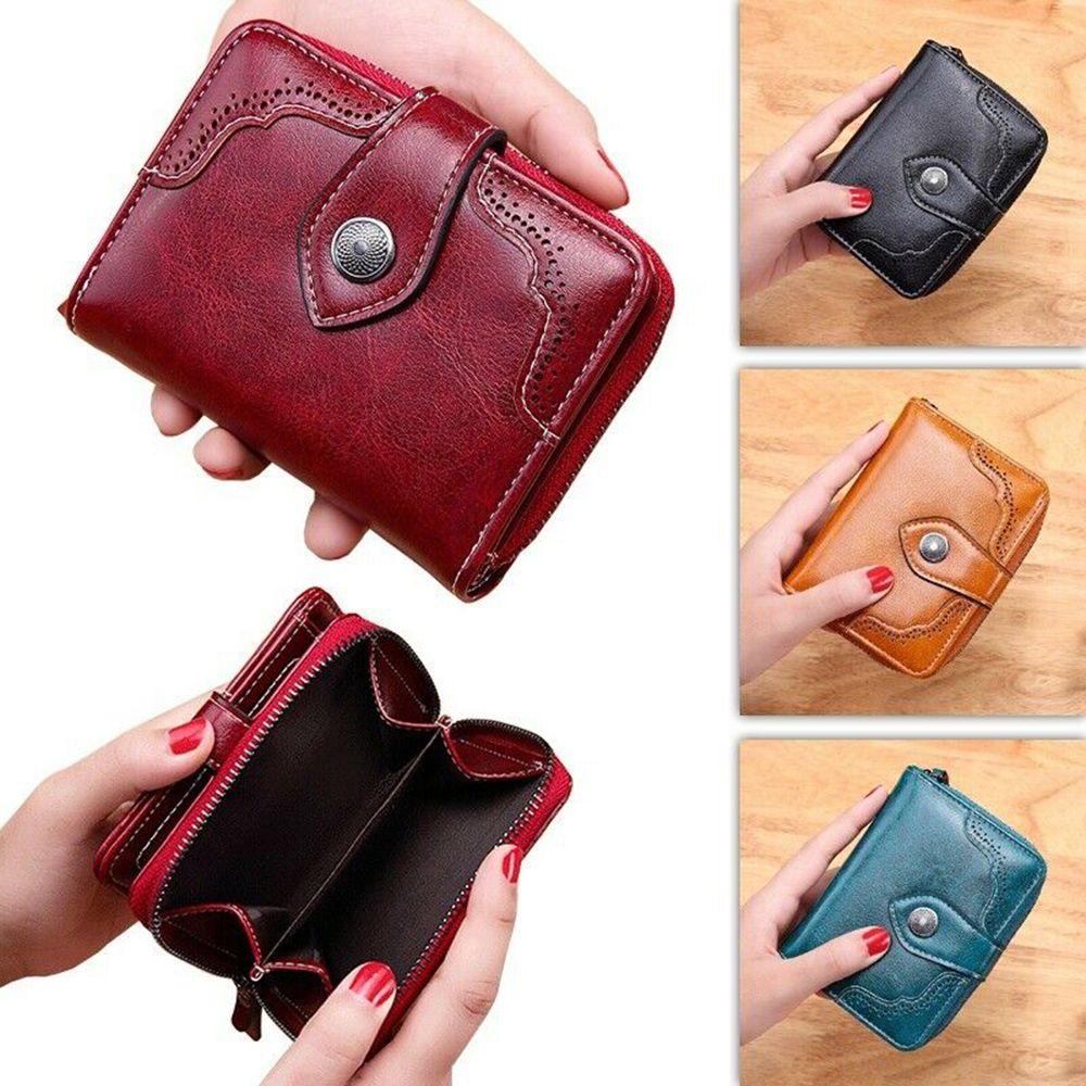 Ví Da Sáp Dầu Dáng Ngắn Có Khóa Kéo Thời Trang Cho Nữ