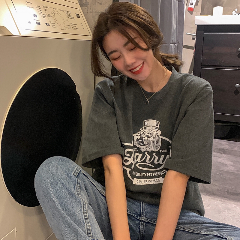 SUXI Áo Thun Nữ Tay Ngắn Dáng Rộng In Hình Nhiều Màu Phong Cách Hàn Quốc