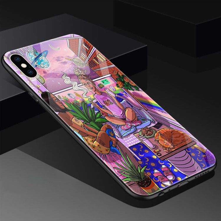 Ốp kính canabis sang chảnh imacc cho iphone7/7/plus8/8plus/xr/x/xs/xsmax/11/11/pro/11/promax