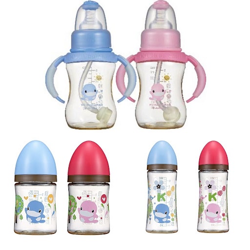Bình sữa nhựa PES cổ rộng Kuku Duckbill 150ml-160ml-330ml xanh/hồng