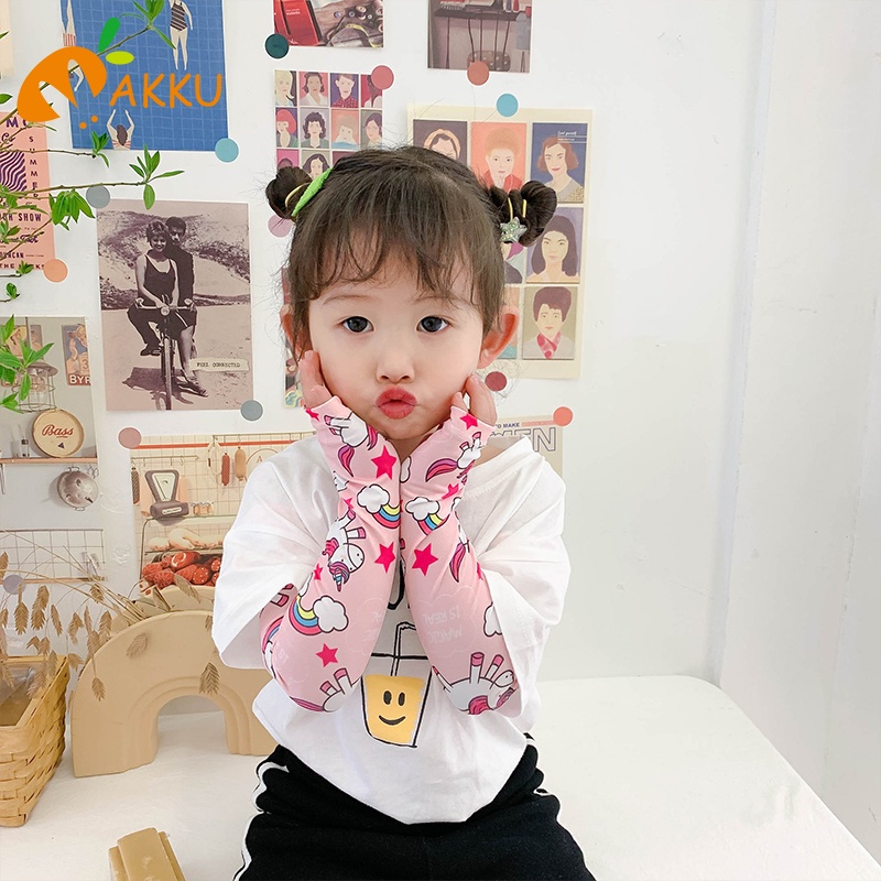 Găng Tay Chống Nắng Chống Tia UV Bằng Lụa Lạnh Họa Tiết Hoạt Hình Dễ Thương Cho Bé