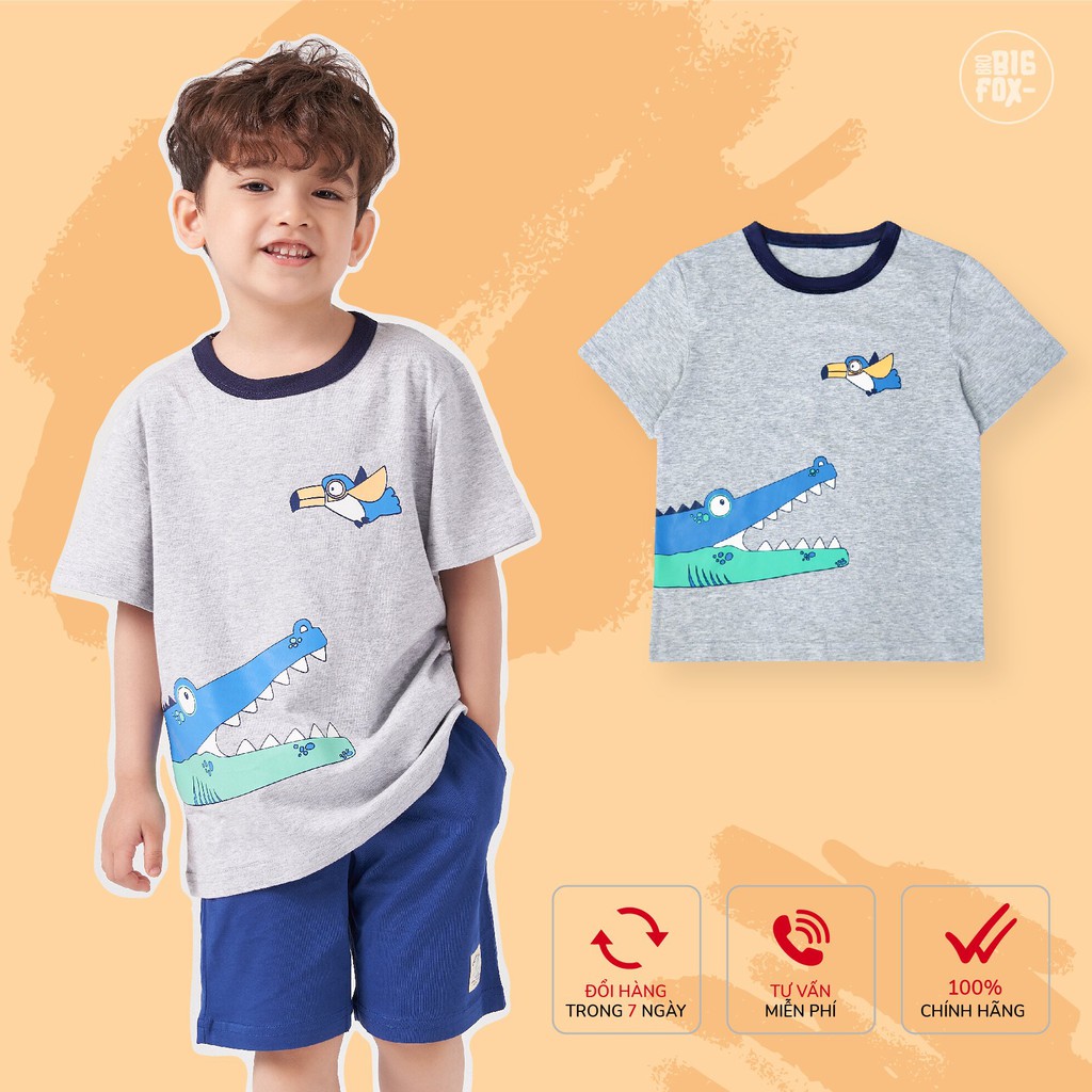 Áo cộc tay cho bé trai BIGFOX - MISS MEOW chất cotton mềm mịn mặc mùa hè, 6 màu, size trẻ em 3,4,5,6,7,8 tuổi