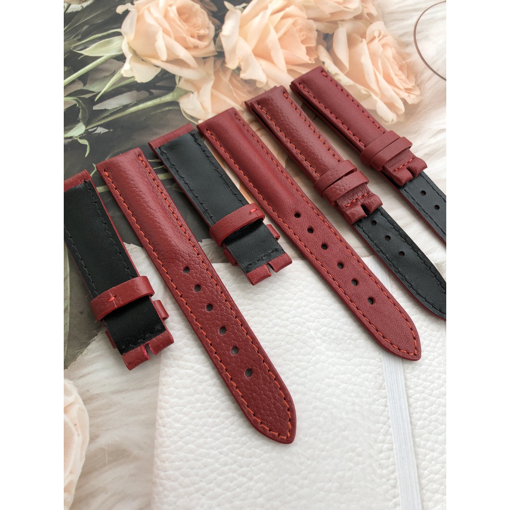 Dây Đồng Hồ Da Bò 100% Màu Đỏ Tặng Kèm Chốt Và Đồ Thay Dây