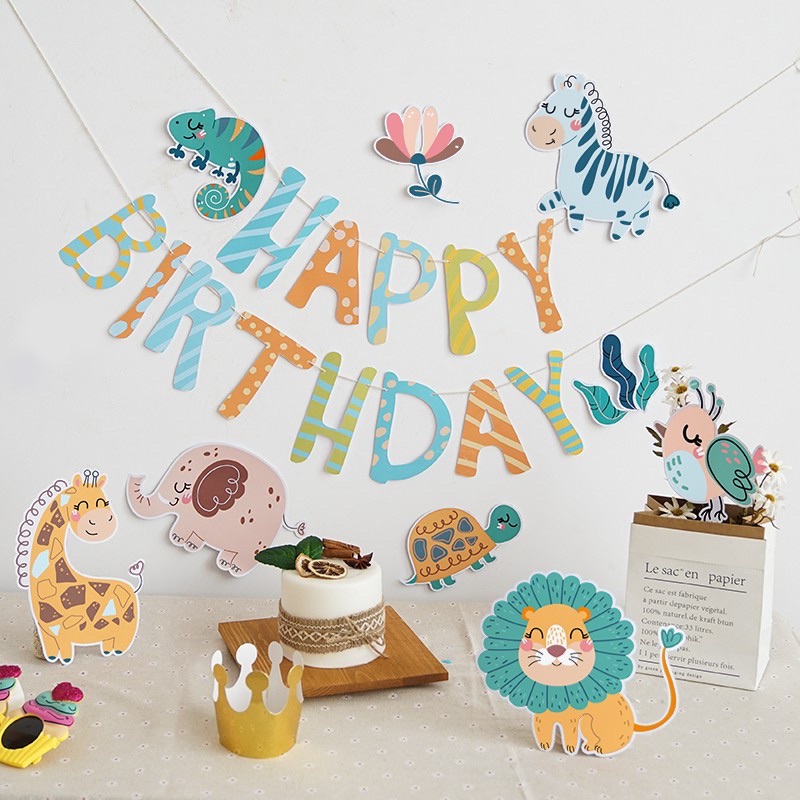 Dây Chữ Sinh Nhật HAPPY BIRTHDAY Kèm Sticker Thú Đáng Yêu