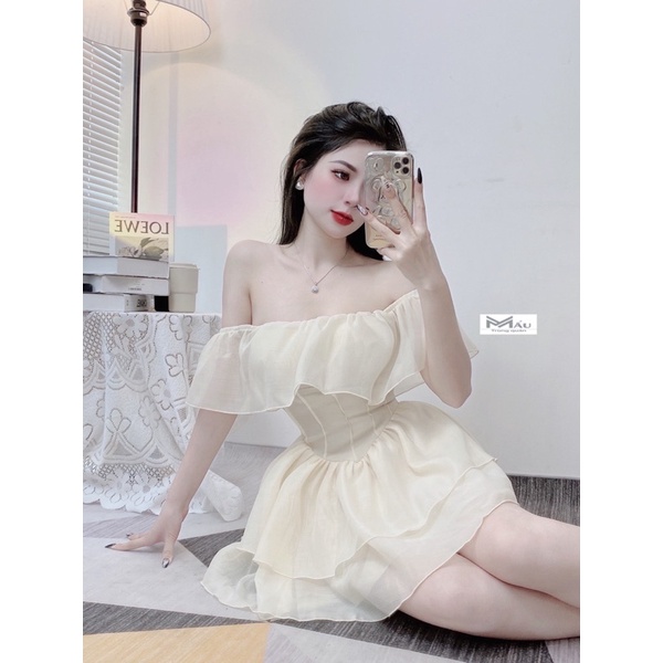 Đầm tơ trễ vai xinh xẻo