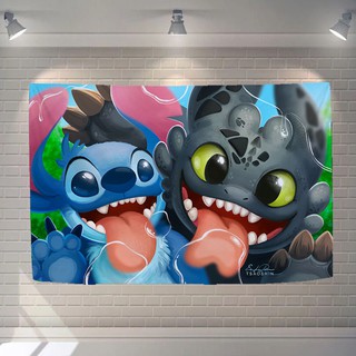 🔥Thảm Treo Tường Hình Hoạt Hình Stitch Trang Trí Phòng Ngủ