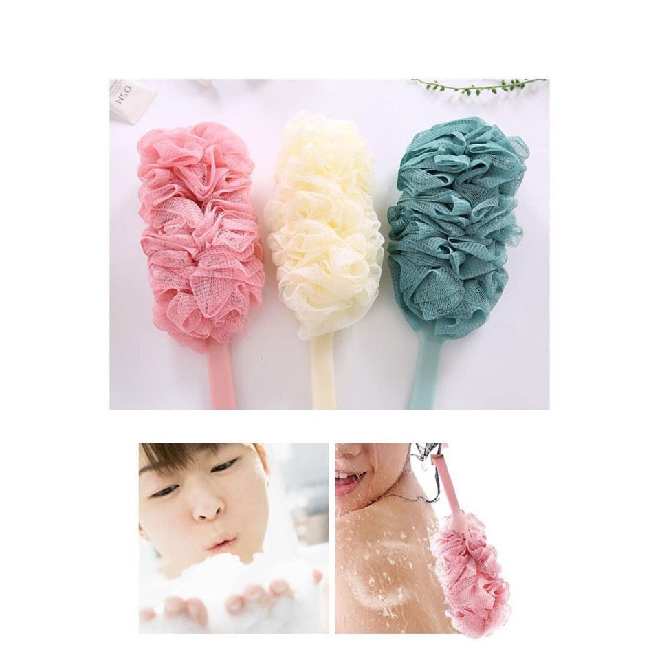 Bàn Chải Bông Tắm Massage Da Khô Và Ướt, Cây Cọ Lưng Bông Tắm Có Cán Massage Mềm Mại Dễ Dàng Sử Dụng BILA1062