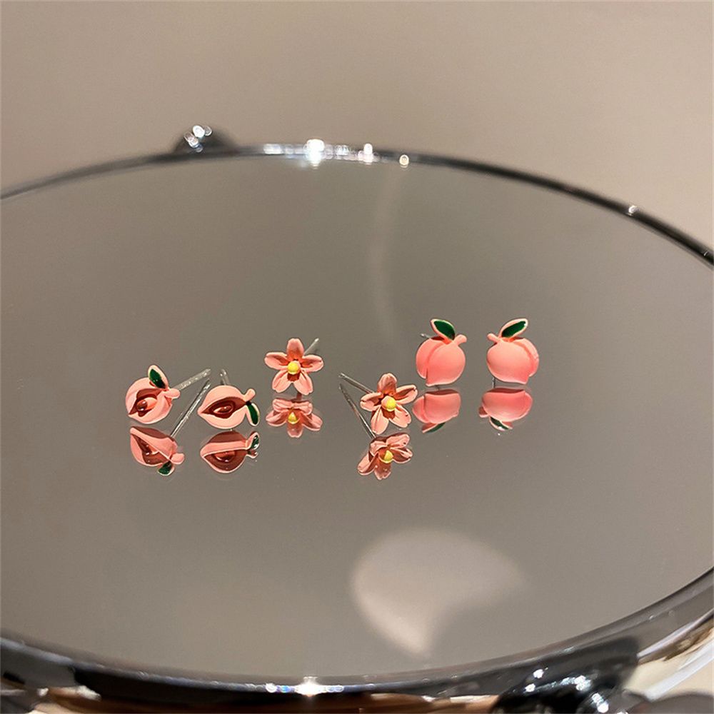Set 3 cặp bông tai hình quả đào màu hồng dễ thương đơn giản thời trang cho nữ