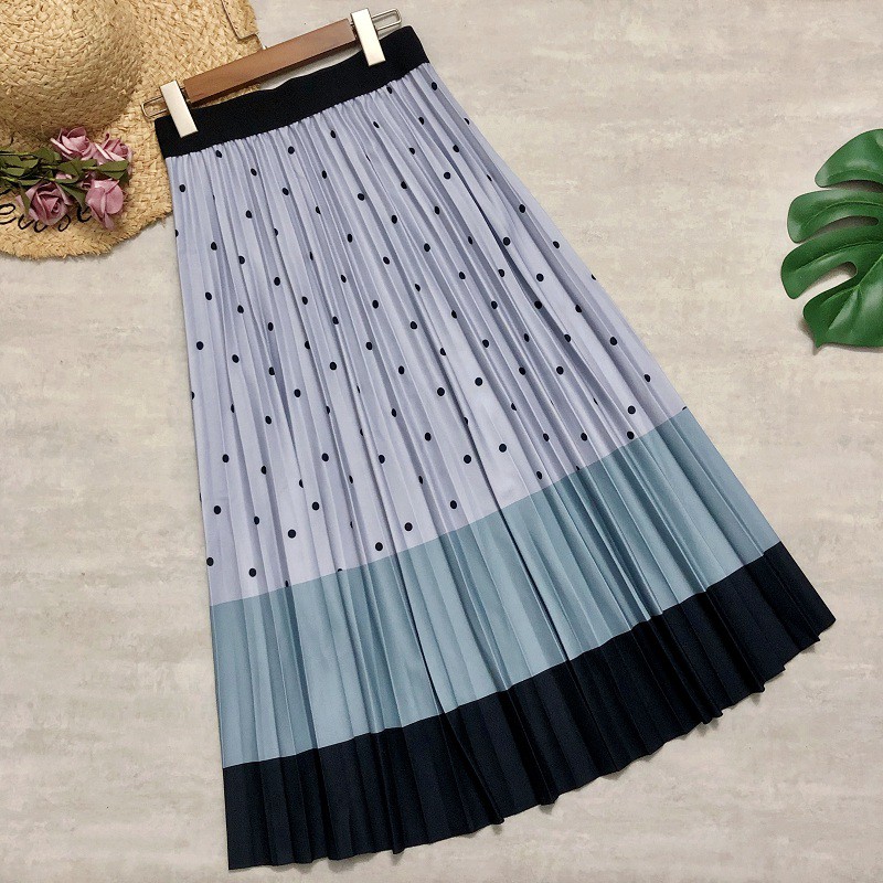 Chân Váy midi cotton Dài Lưng Cao Họa Tiết Chấm Bi / Kẻ Sọc Thời Trang vintage Cho Nữ