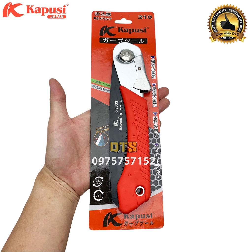 Cưa gỗ cầm tay gấp gọn đa năng Nhật Kapusi lưỡi dài 210mm, cưa cành cán xếp, cưa gấp gọn an toàn lưỡi 3D tăng độ sắc bén