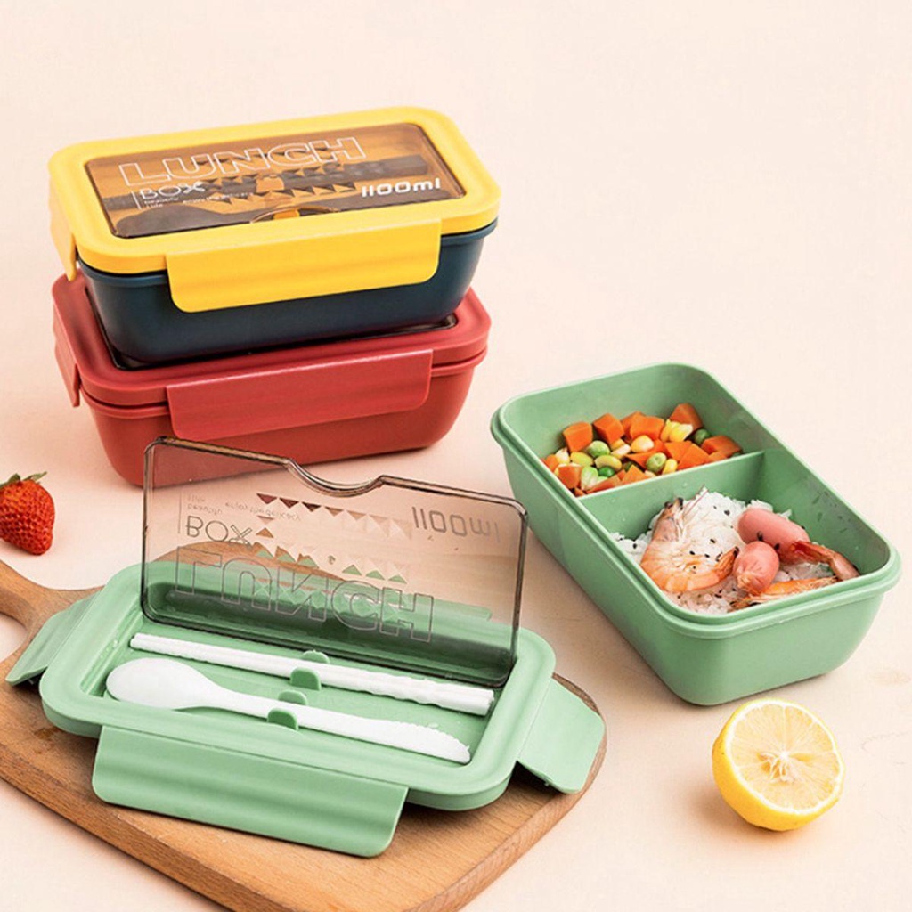 YIYU Hộp Đựng Cơm Trưa 1100ml Kèm Muỗng Đũa Chống Tràn 1100ml Tiện Dụng Cho Nhà Bếp TYLER1