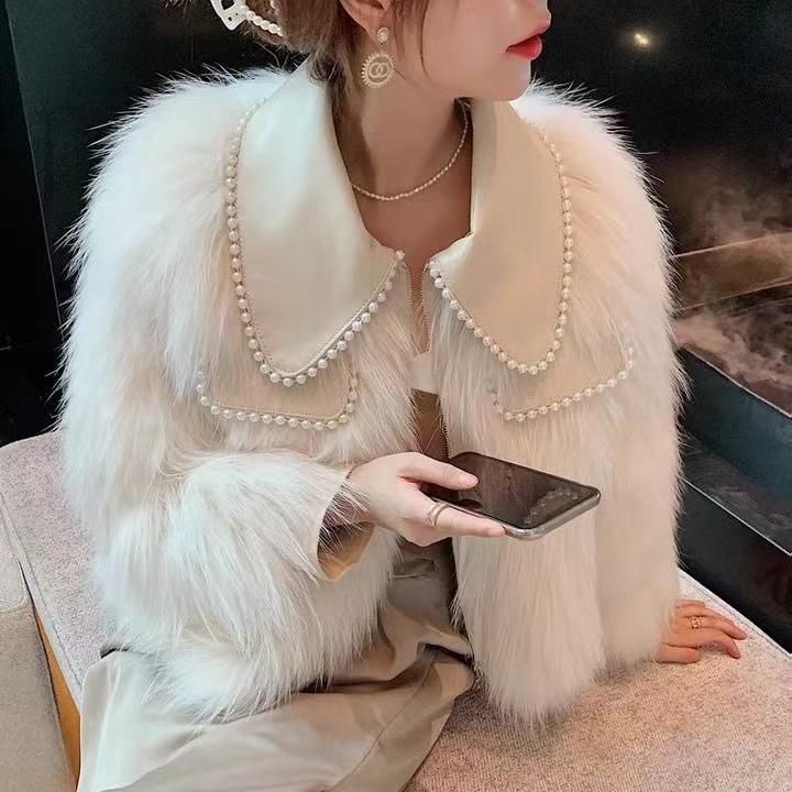 Áo khoác da phối lông dáng ngắn thiết kế thời trang mùa đông 2021 cho nữ