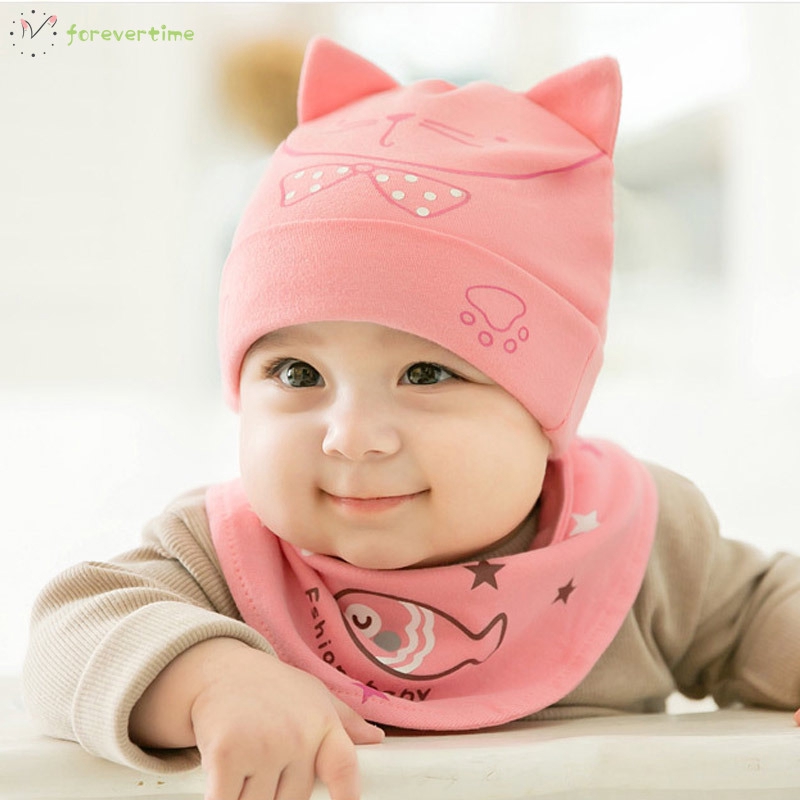 ☞mũ☜ Autumn Winter Infant Knitted Hat Scarf Warm Cute Beanies Newborn Boy Girl Cap Collar Hats Set For 0-8 Months Baby
