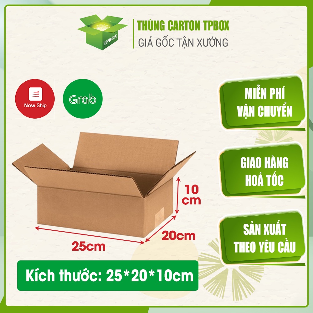 Thùng giấy carton size 25x20x10cm - Bộ 10 hộp đóng hàng