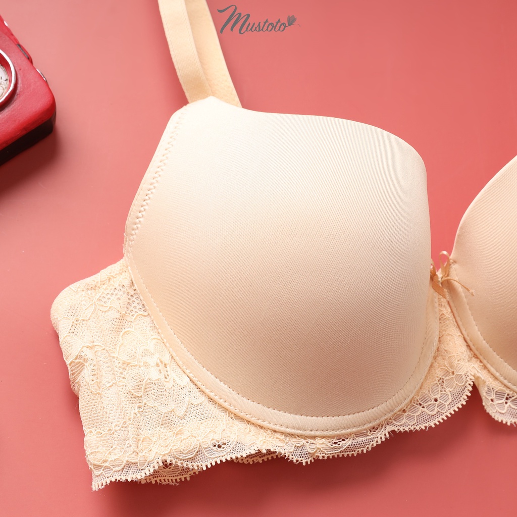 Áo Lót Nữ Mút Vừa 2cm Nâng Ngực Trơn Phối Ren Bra Osaka (Mustoto MA23)