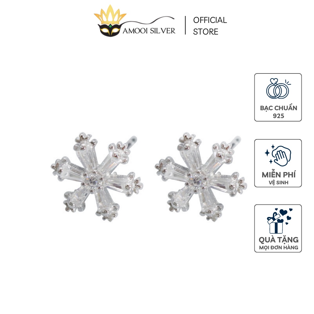 Bông tai bạc S925 hoa tuyết đính đá - Amooi Silver AB159