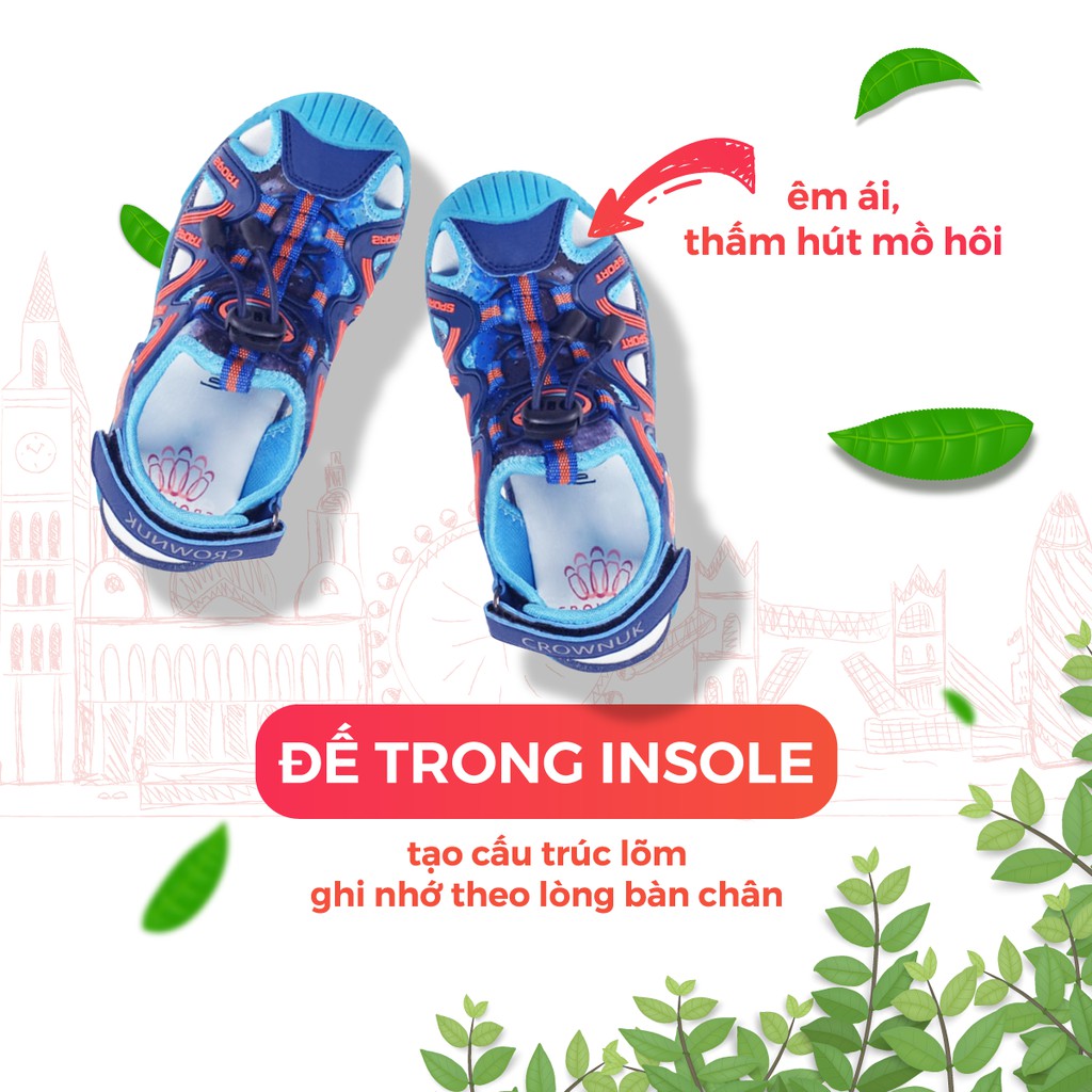 Giày Xăng Đan Bít Mũi Cho Bé Trai Đi Học Đi Chơi Chính Hãng Crown UK Active Sandals CRUK803 Nhẹ Êm Size 26-35/4-14 Tuổi