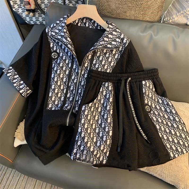 Set đồ thể thao hai món gồm áo tay lửng phối dây kéo và quần short thời trang xuân thu dành cho nữ