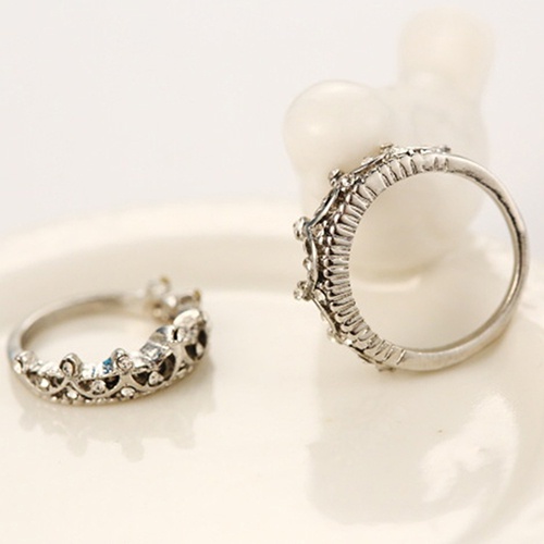 Nhẫn mạ bạc thiết kế hình vương miện đính đá lấp lánh xinh xắn dễ thương dành cho nữ