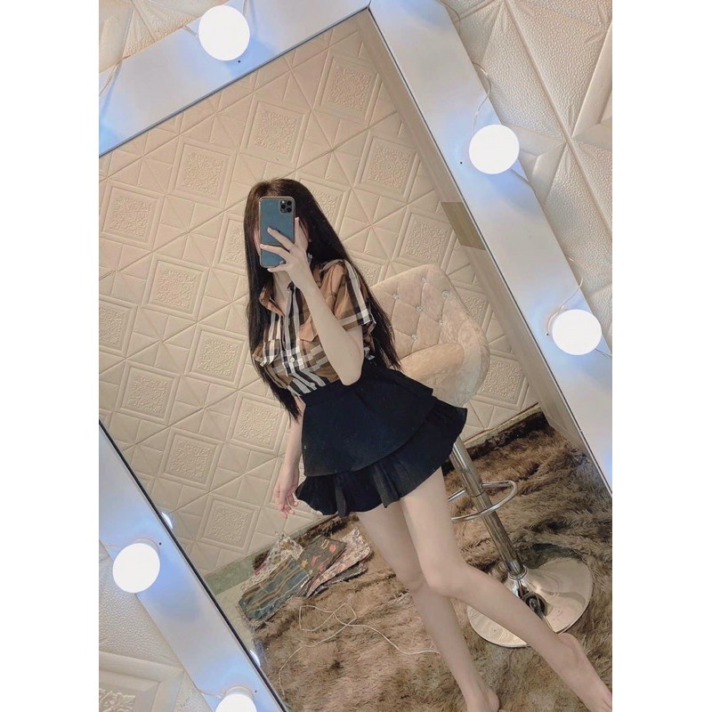 Set áo sơ mi bbr nhiều màu và chân váy xếp ly tầng có túi- chất bao đẹp- ann9399