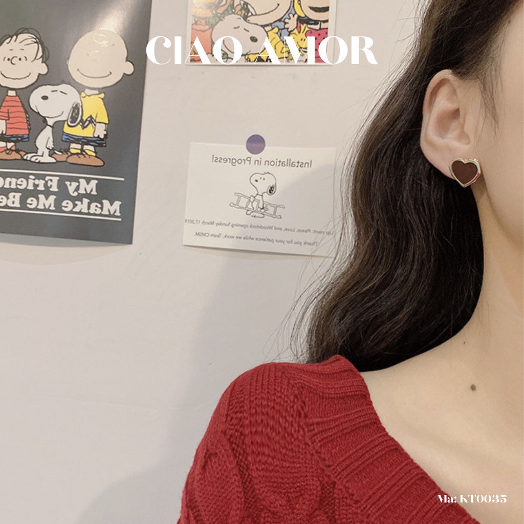 Khuyên tai nữ, bông tai nữ trái tim đỏ Trang sức Ciao Amor - Mã KT0035