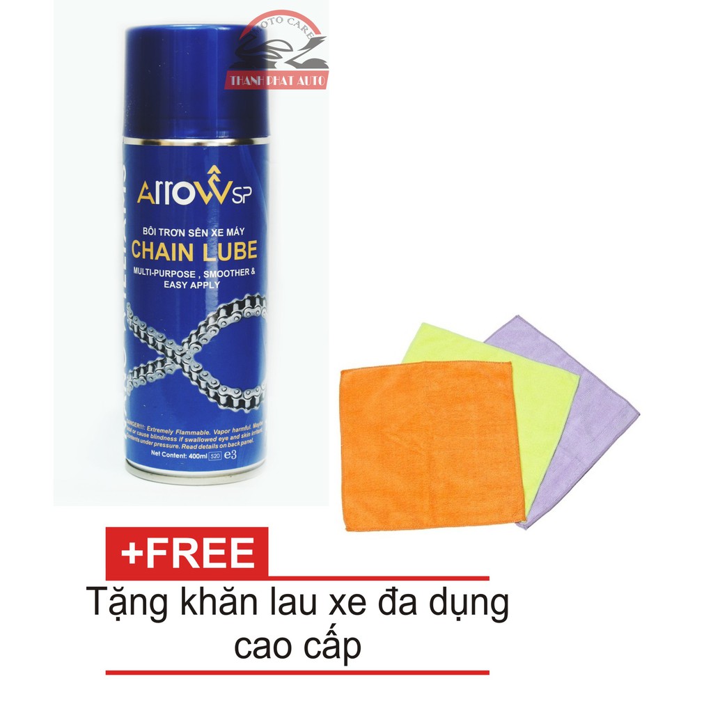 CHAI XỊT BÔI TRƠN SÊN XE MÁY ARROW CHAIN LUBE 400ML TẶNG KHĂN LAU CHUYEN DỤNG