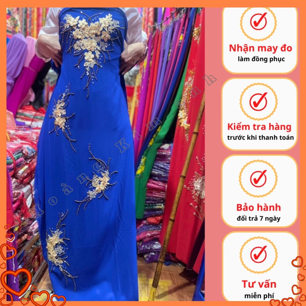 Vải may áo dài cho bà sui lụa tơ ý đính đá đẹp cao cấp sang trọng mẫu truyền thống trung niên nhiều màu - Lụa Tơ Ý 1