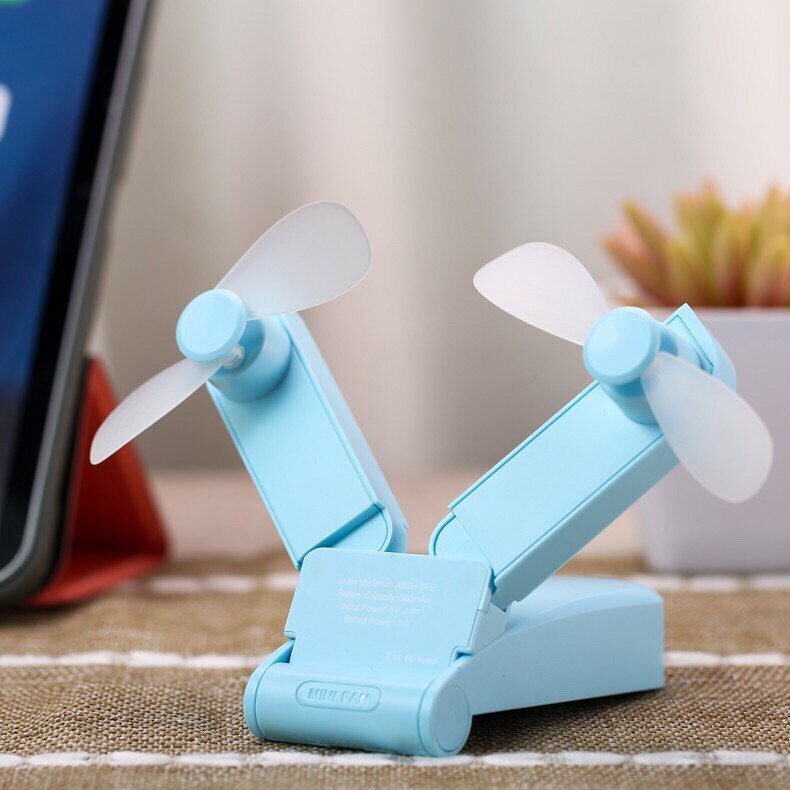 Quạt Mini Cầm Tay - Quạt Đôi Cầm Tay 2 Chế Độ Kèm Dây Treo Siêu Dễ Thương