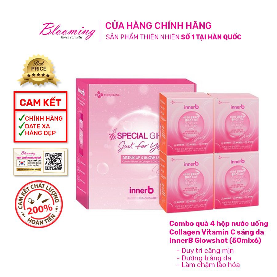 Combo 4 hộp nước uống Collagen Vitamin C sáng da InnerB Glowshot 50ml x 6chai/hộp | BigBuy360 - bigbuy360.vn