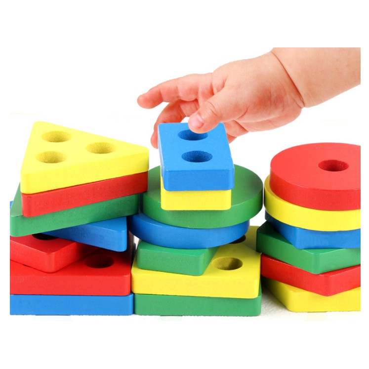 Đồ chơi thả hình 5 trụ thanh ngang mẫu 2 giáo cụ Montessori cho bé