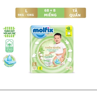 Tã/bỉm quần Molfix Thiên nhiên Super Jumbo L - Gói 68+8 miếng