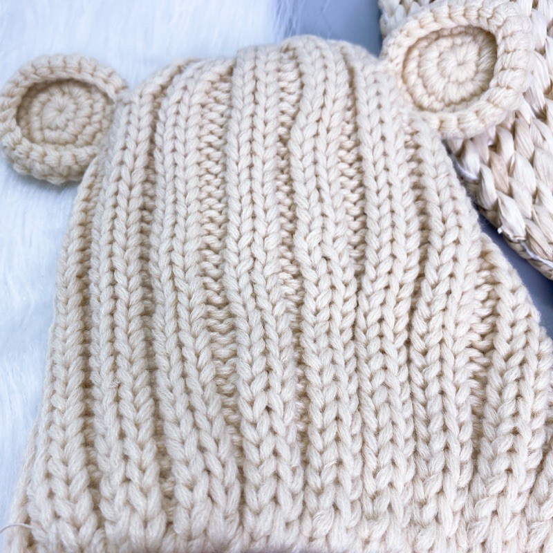 Mũ Len Tai Gấu Cho Bé Trai Bé Gái Có Dây Buộc 6-26 Tháng