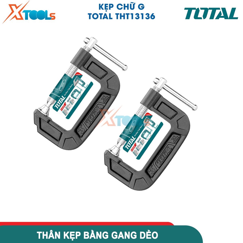 Cảo chữ C đa năng cao cấp TOTAL THT13136 3&quot; kẹp chữ G chất liệu gang đúc nguyên khối cứng không gỉ -CHÍNH HÃNG-XTOOLS