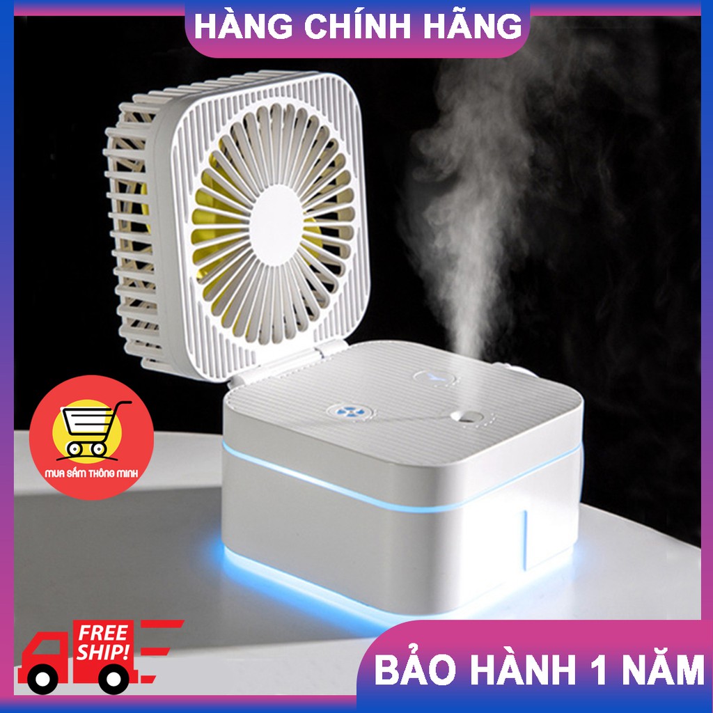 Quạt để bàn PHUN SƯƠNG siêu mát Magic Cube gấp gọn tiện dụng 3 chế độ gió tuỳ chỉnh – tích hợp đèn ngủ