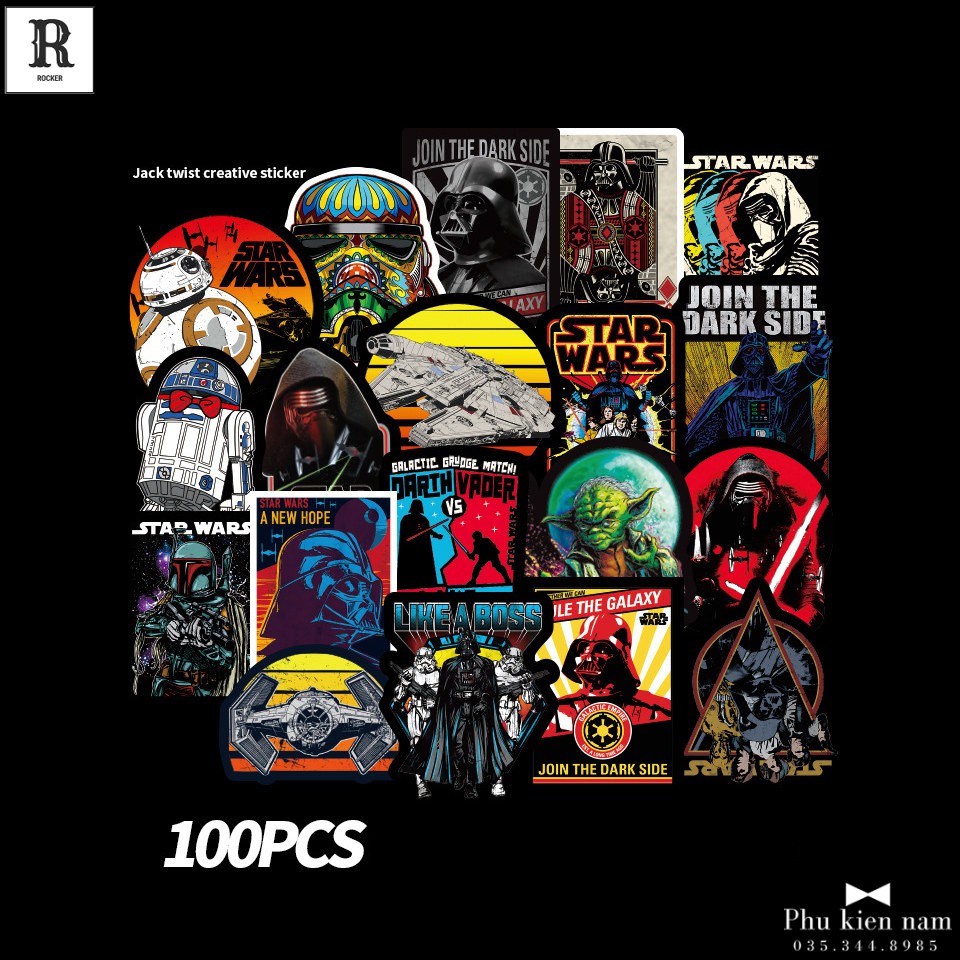 Sticker PVC Hoạt Hình Star Wars Cả bộ 100 hình ST089