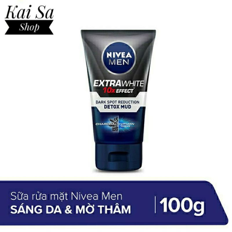 Sữa Rửa Mặt Sáng Da - Mờ Thâm NIVEA - Men Extra White 10X Effect Dark Spot Reduction Detox Mud 100g