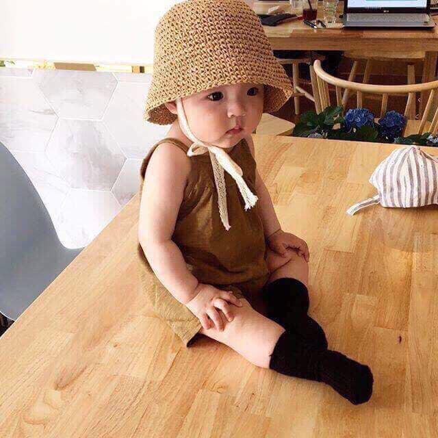 mũ cói nơ em bé