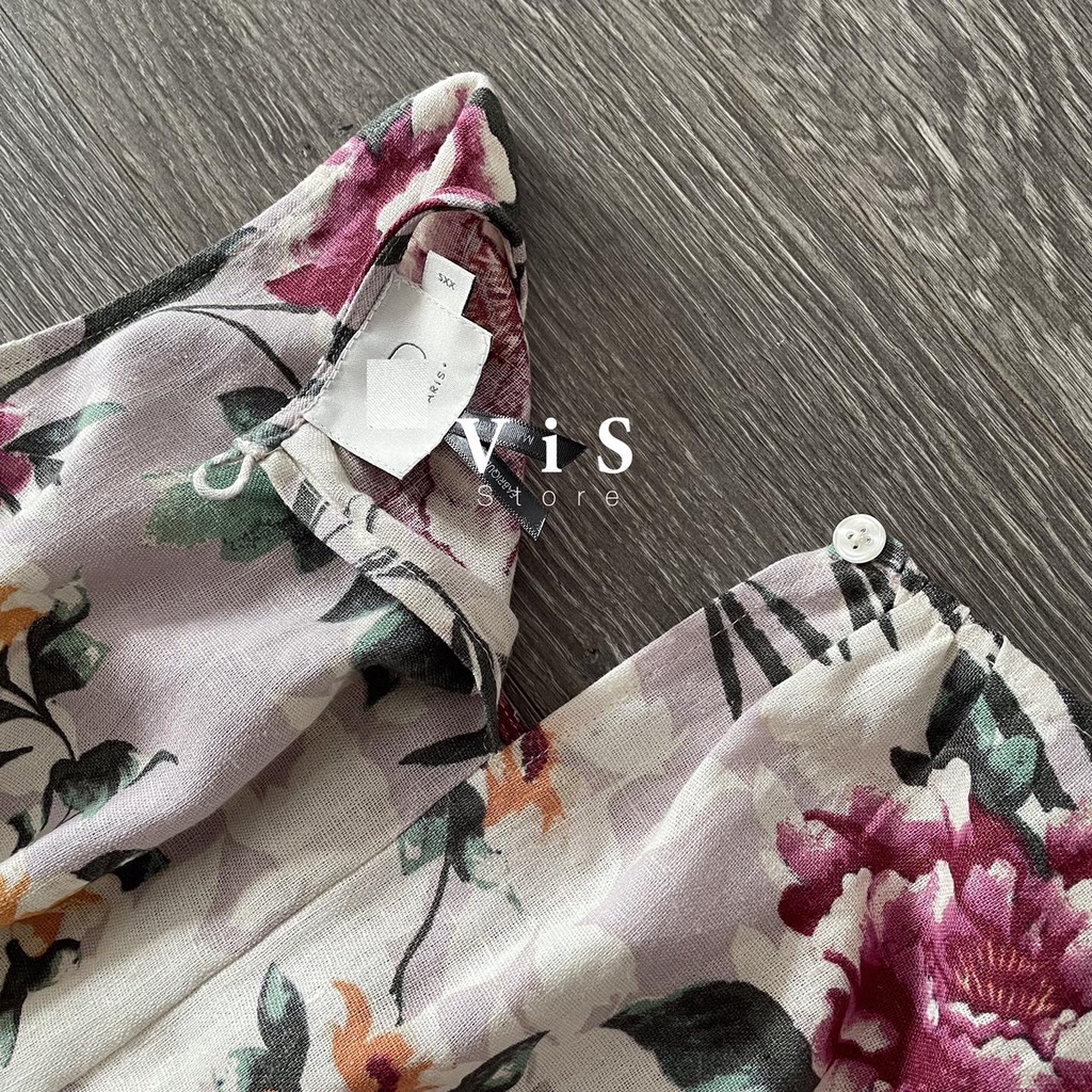 Đầm midi nữ hoa tím khoét eo