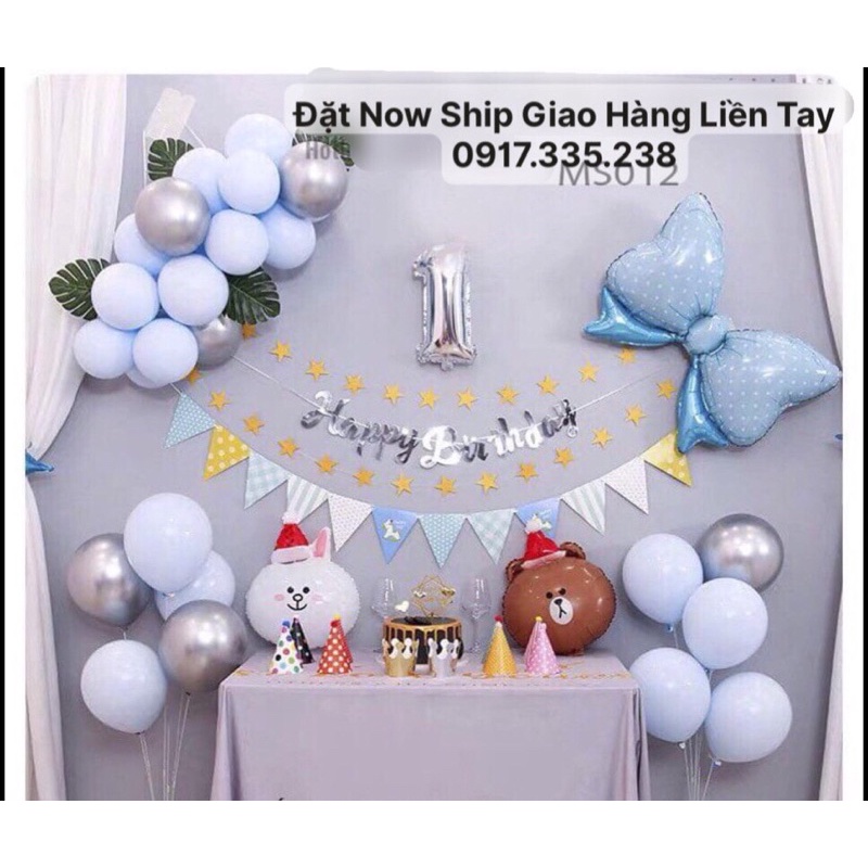Set Bóng Đầy tháng Thôi Nôi HPBD Cờ Sao 40 Bóng Nhũ Tặng Bơm Keo dán Dây Kết Bóng