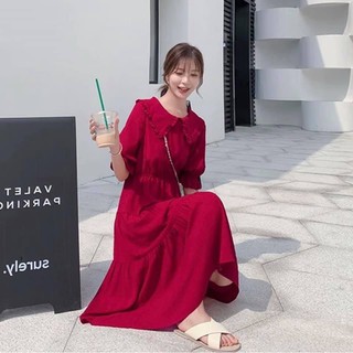 Đầm đỏ cổ bèo 3 tầng(ảnh thật cuối)