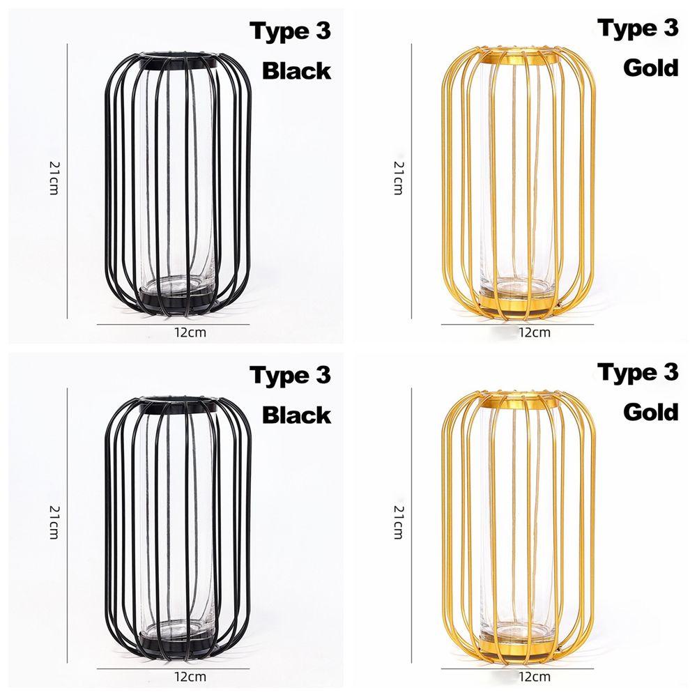 Nordic Styles Hydroponic Flower Vase Geometric Line Frame Iron Art Vase Glass Test Tube Metal Holder Home Decoration Craft