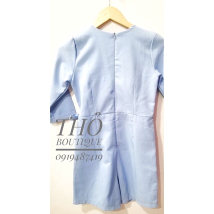 Jumpsuit ngắn FOREVER21 tay lỡ cổ V vạt chéo thắt nơ xanh da trời baby blue pastel
