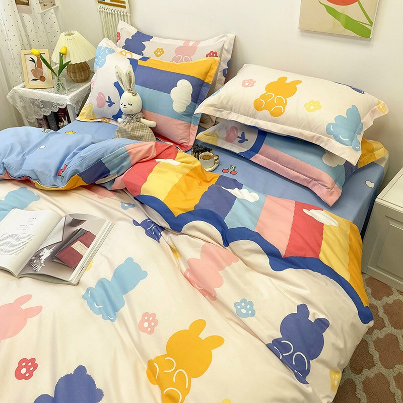 Trọn bộ 4 món vỏ chăn ga gối poly cotton poly nhập khẩu HASUKO bảy sắc cầu vồng mẫu mói nhiều màu sắc.đủ kích thước