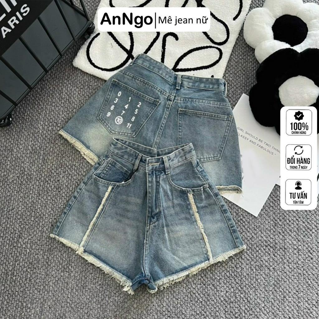 Quần short jean nữ loang màu, in hình trang trí thời trang Anngo - AT298