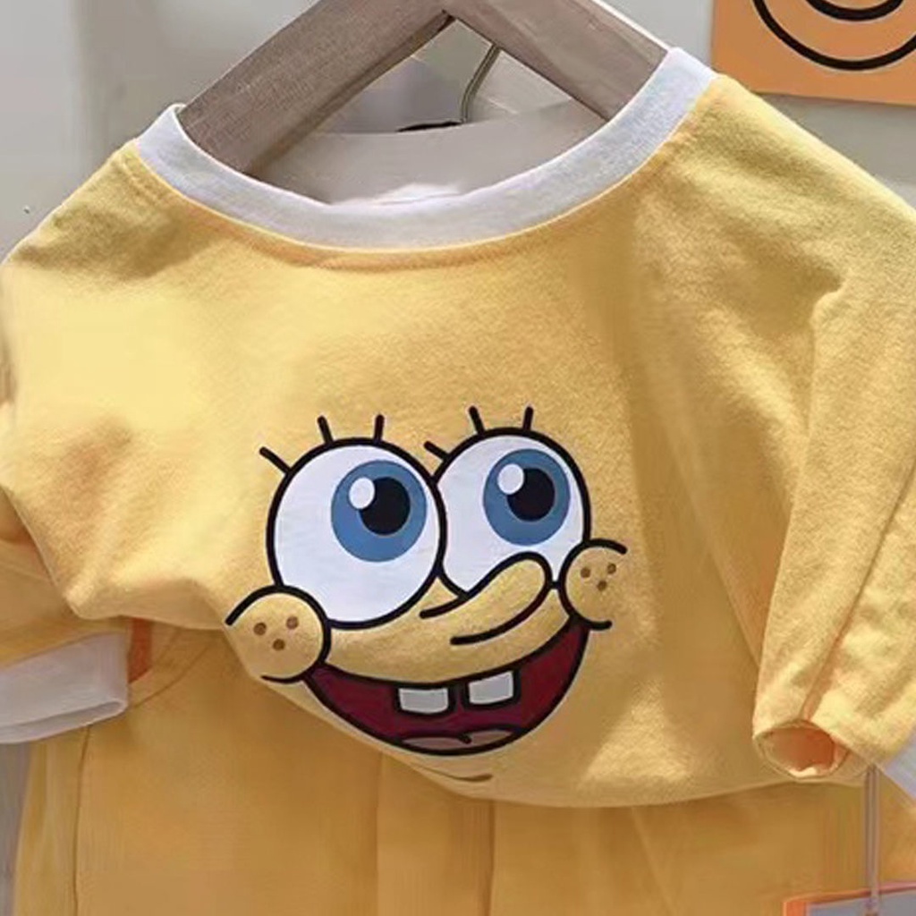 Bộ Áo Thun Ngắn Tay Họa Tiết Hoạt Hình + Quần Short Xinh Xắn Theo Phong Cách Mùa Hè Hàn Quốc Dành Cho Bé Trai