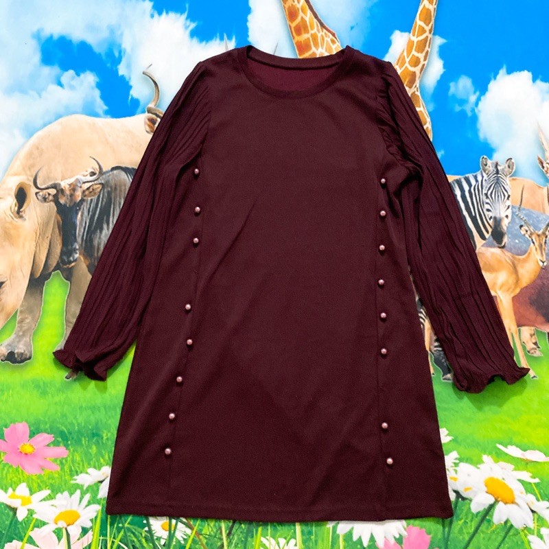 Size XL đầm thun đỏ đô suông tay voan xếp li hạt 2 bên | BigBuy360 - bigbuy360.vn